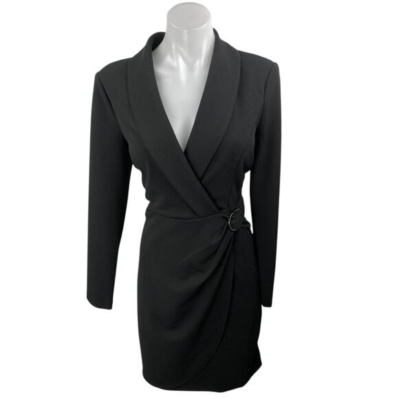 DKNY Women's Black Long Sleeve Collared V-Neck Sheath Wrap Blazer Dress Size 4 - Picture 1 of 5